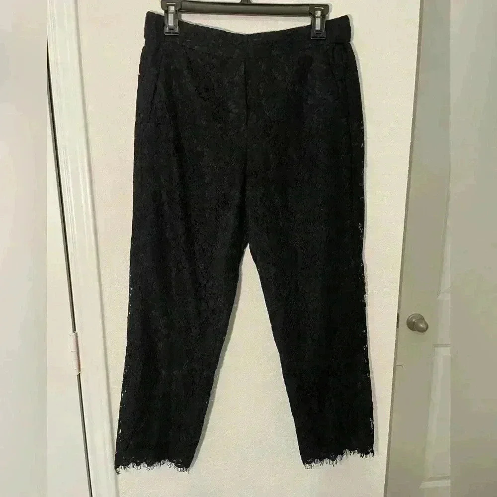 J CREW Black Embroidery Fringe Cropped Capri Pants Womens Size 6